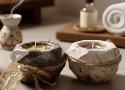 VELAS DE SOYA ARTESANALES EN RECIPIENTES DE CONCRETO EFECTO MÁRMOL